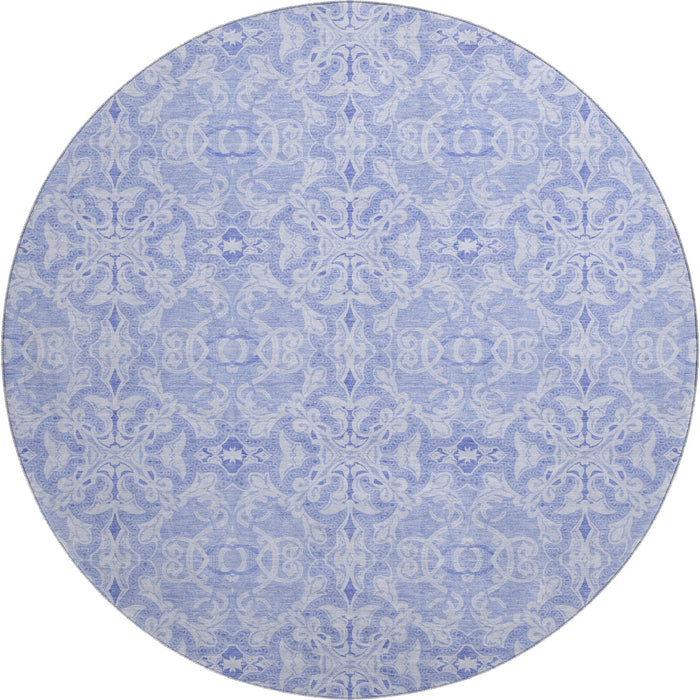 8' Medallion Washable Round Rug Polyester With UV Protection - Sky Blue And Ivory