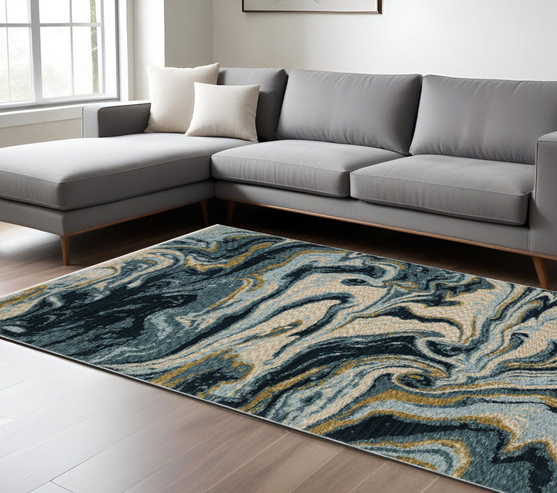 10' X 13' Abstract Area Rug With Fringe - Navy Blue And Teal