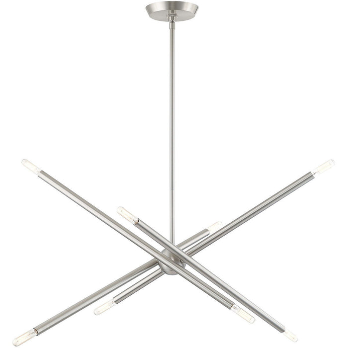 Eight Light Dimmable Chandelier With Shades - Nickel