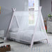 Pink Fultonville metal twin tent bed with 7-inch mattress, sturdy frame, and playful tent-style design for kids' bedroom decor.