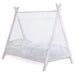 Pink Fultonville metal twin tent bed with 7-inch mattress by CoasterEveryday, featuring a playful tent-style design and sturdy metal frame.
