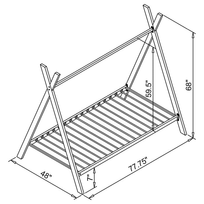 Pink Fultonville metal twin tent bed with a 7-inch mattress and tent-style canopy, perfect for a child's bedroom.