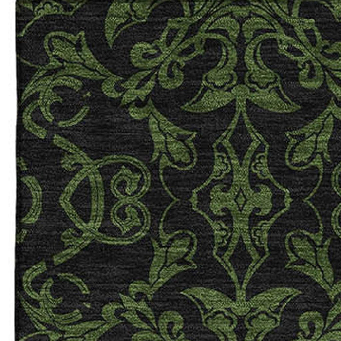 10' X 14' Medallion Washable Area Rug With UV Protection - Olive Green And Charcoal