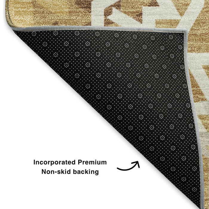 10' X 14' Geometric Washable Area Rug With UV Protection (652233) - Gold / Ivory