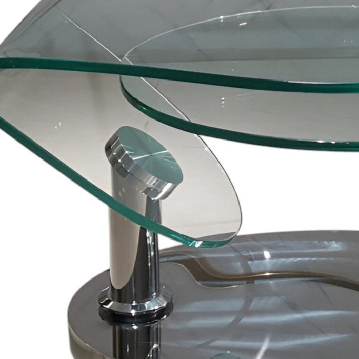 30" Glass And Metal Oval Abstract Coffee Table - Clear And Silver