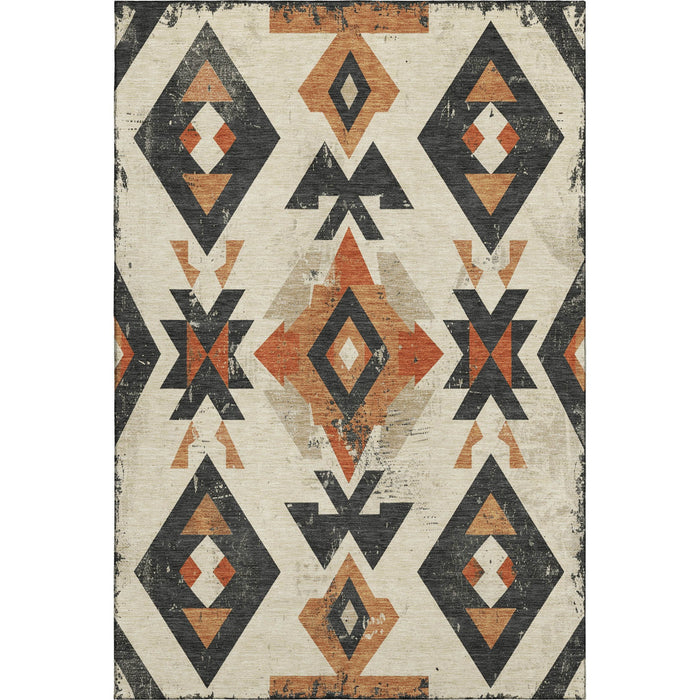 10' X 14' Southwestern Washable Area Rug With UV Protection (706757) - Ivory / Orange / Charcoal