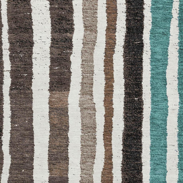 10' X 14' Striped Washable Area Rug With UV Protection (709486) - Brown / Teal / Ivory