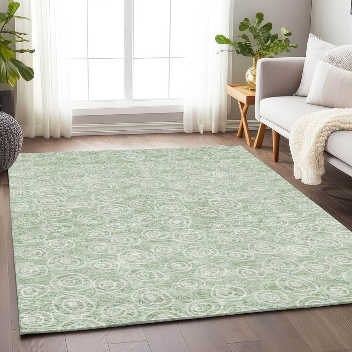 10' X 14' Polka Dot Washable Area Rug With UV Protection - Mint Green And Ivory