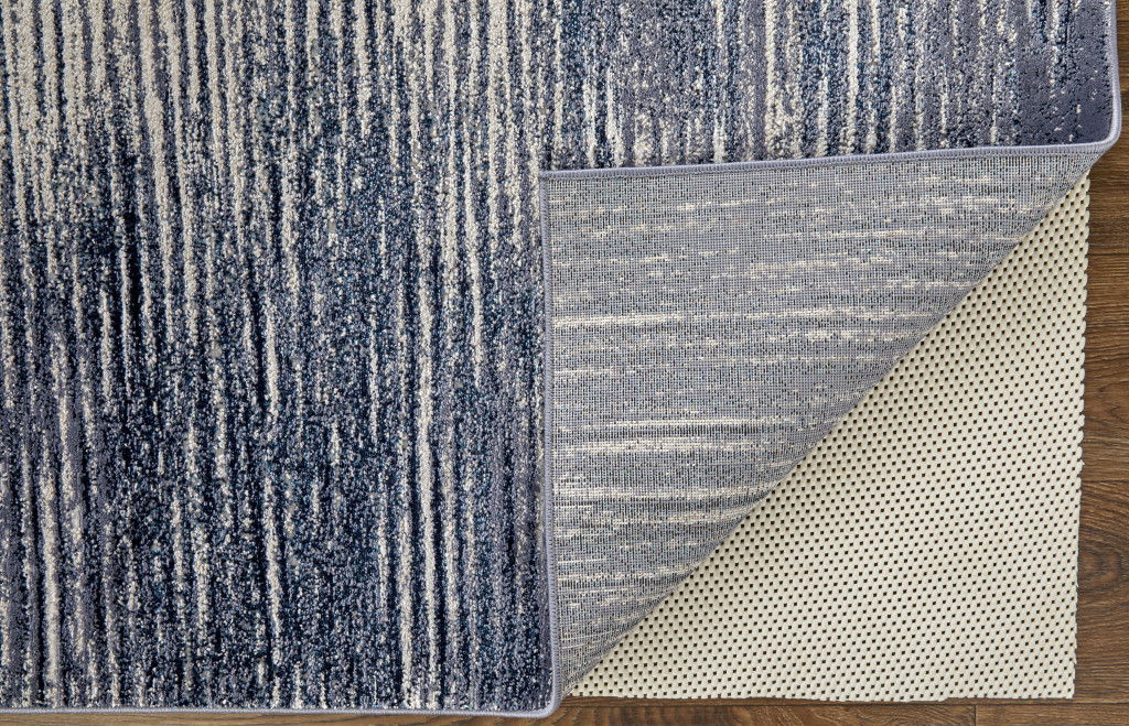 9' x 12' Striped Power Loom Distressed Area Rug - Blue Gray And Ivory