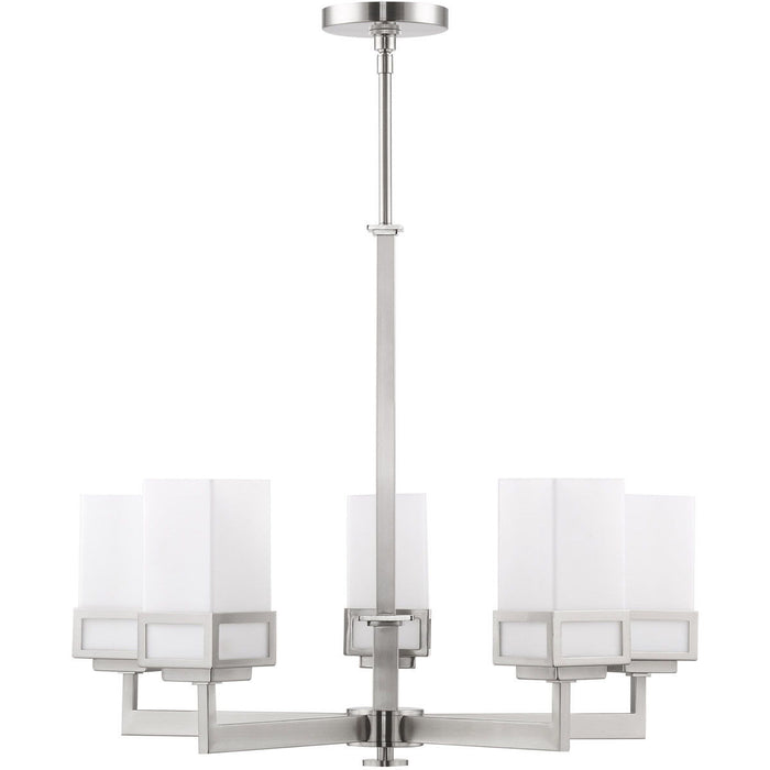 28" Five-Light Dimmable Chandelier With Shades - Nickel