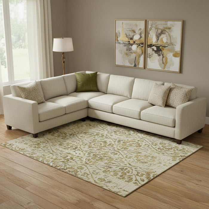 10' X 14' Floral Washable Area Rug With UV Protection (669048) - Gold / Beige