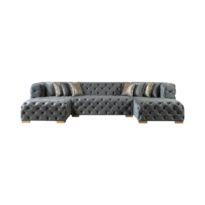 Tufted Velvet Modular U Shaped Sofa Chaise Sectional With Toss Pillows - Gray