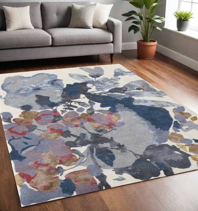 5' x 8' Wool Floral Hand Tufted Area Rug - Blue Gray And Pink