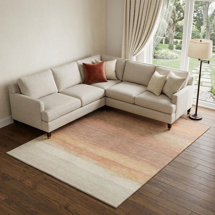10' X 14' Striped Washable Area Rug With UV Protection (692667) - Salmon / Ivory