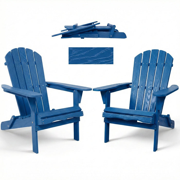 Giga navy blue folding Adirondack lounge chair with embossed grain, ideal for patio, backyard, deck, or poolside relaxation.