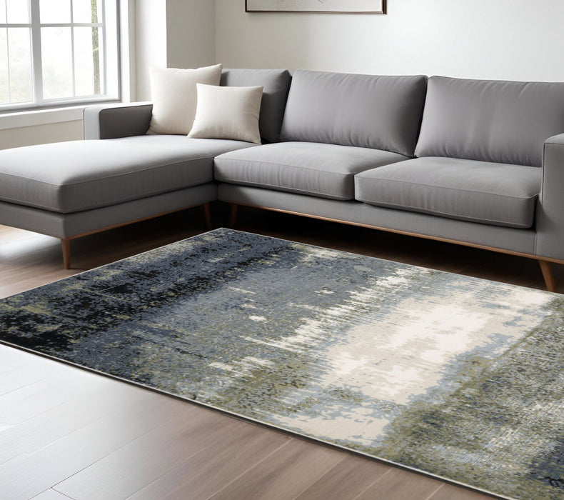 6' x 9' Abstract Power Loom Stain Resistant Area Rug - Blue Green Gray And Beige