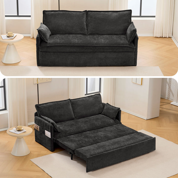 Giga pull-out sofa bed with side storage and USB-C charging ports, featuring a convertible sleeper couch and modern design.