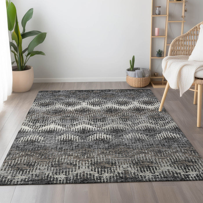 10' X 14' Abstract Washable Area Rug With UV Protection - Graphite