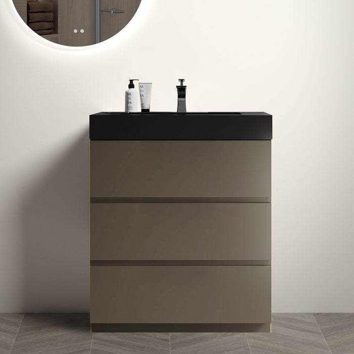 Giga Alice bathroom vanity with integrated sink, large storage, freestanding design, modern style, and one-piece sink basin.