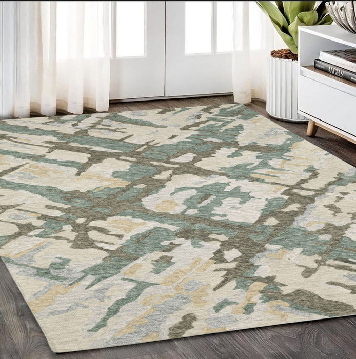 5' X 8' Wool Abstract Hand Tufted Area Rug - Gray And Teal