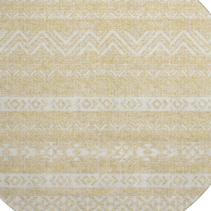 8' Southwestern Washable Round Rug With UV Protection - Gold And Beige