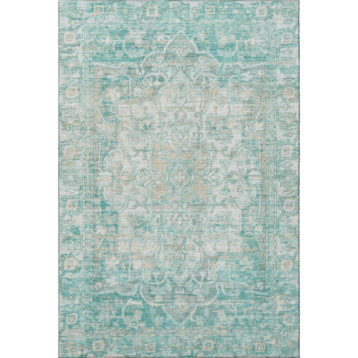 10' X 14' Oriental Washable Area Rug With UV Protection (699370) - Teal / Ivory / Beige