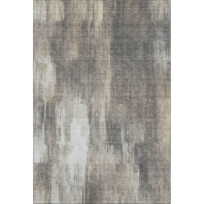 10' X 14' Abstract Washable Area Rug Polyester With UV Protection - Taupe / Ivory