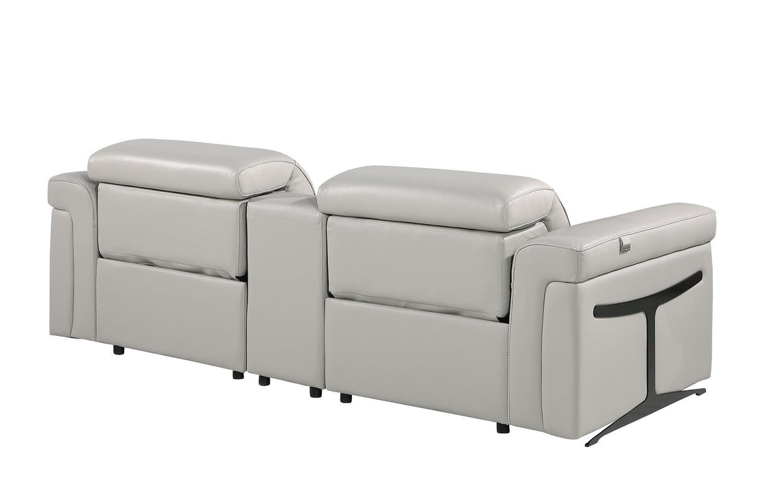 Italian Leather Power Reclining Loveseat With Storage (720530) - Light Gray / Black