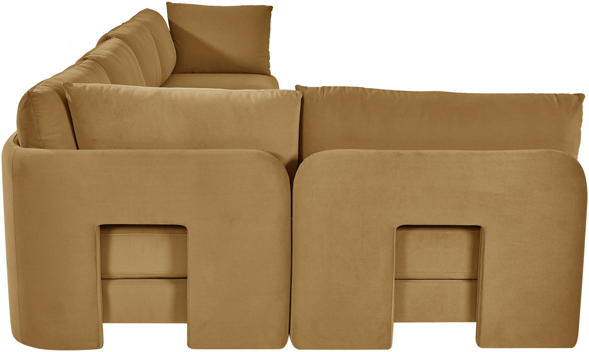 Meridian Furniture velvet upholstered 5-piece L-shaped sectional sofa from Hammond Velvet Performance Fabric collection.