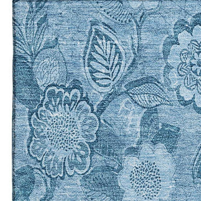 10' X 14' Floral Washable Area Rug With UV Protection (708790) - Blue / Sky Blue