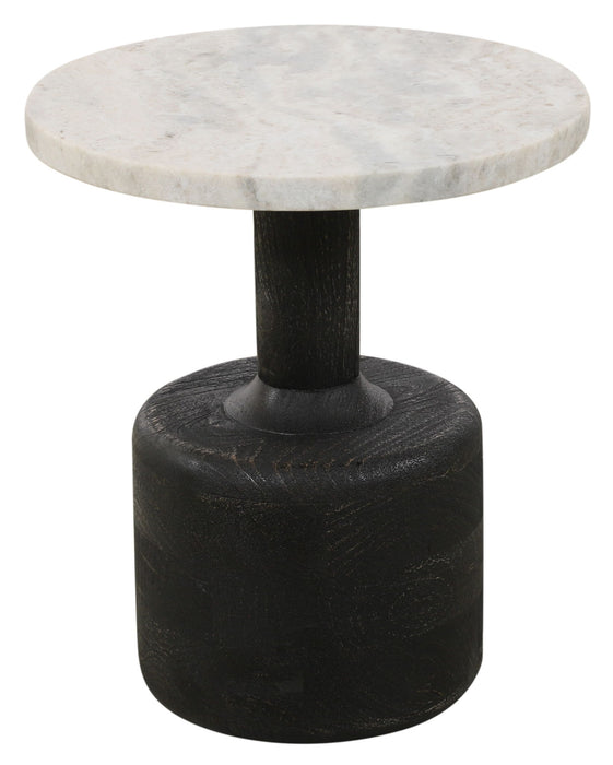21" Distressed Marble And Solid Wood Round Pedestal End Table - Black