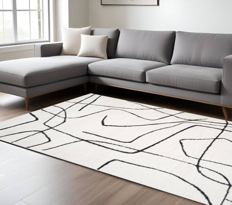 9' X 12' Abstract Area Rug - Ivory And Black