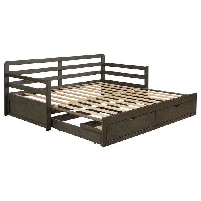 Grey Sorrento 2-drawer Twin XL daybed with extension trundle from CoasterEssence, featuring a contemporary furniture design.