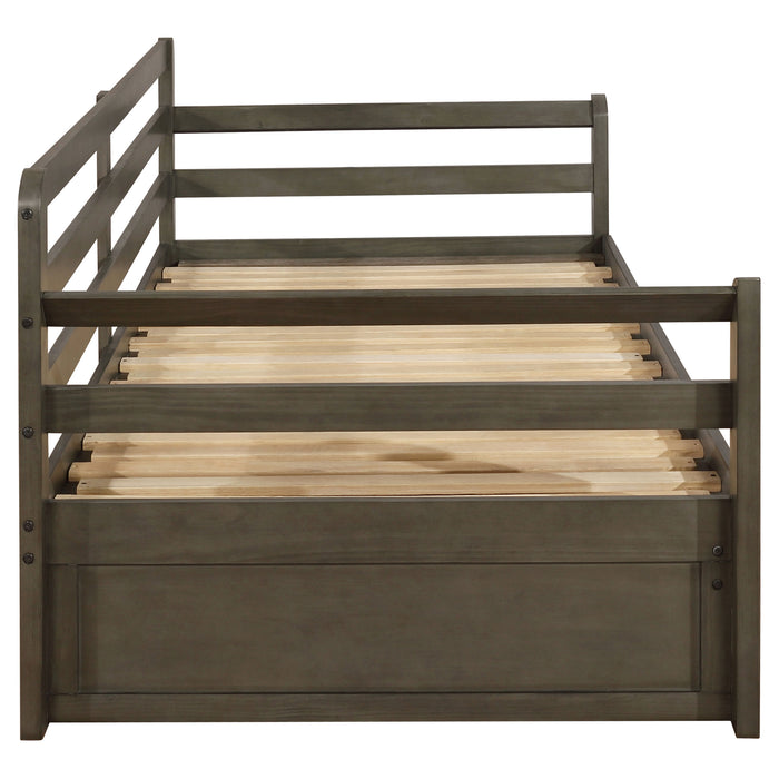 Grey Sorrento 2-drawer twin XL daybed with extension trundle, featuring a contemporary CoasterEssence furniture design.