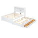 White Giga full size platform bed with trundle, storage drawers, USB ports, and built-in shelves in a modern bedroom setting.
