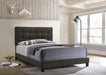 Mapes upholstered Eastern King panel bed by CoasterEveryday in charcoal fabric, showcasing its sleek upholstered headboard and frame.