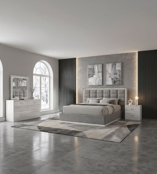 Viana 4-piece queen platform bedroom set by CoasterEveryday in grey and white high gloss finish
