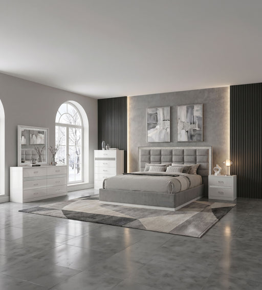 Viana 5-piece queen platform bedroom set by CoasterEveryday in grey and white high gloss finish