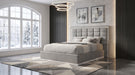 Viana queen chenille platform bed by CoasterEveryday in grey with white high-gloss accents