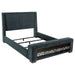 Dark blue upholstered Preston Queen size Audio Flame visualizer bed by CoasterEveryday, featuring a modern furniture design.
