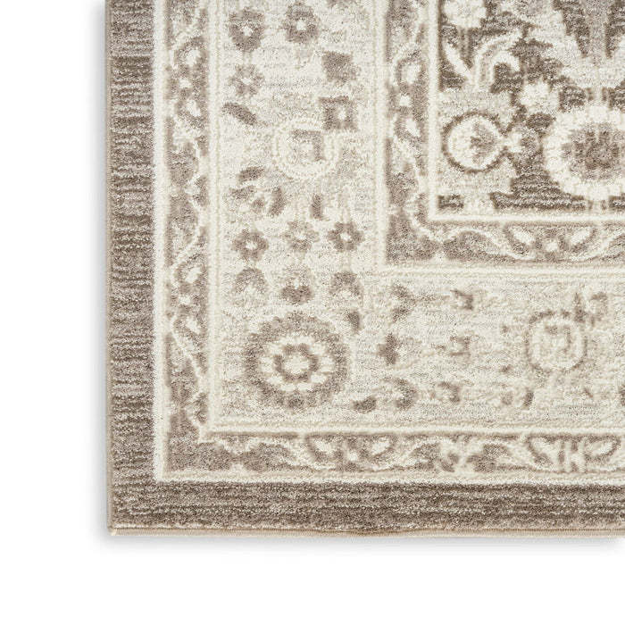 9' X 12' Floral Distressed Non Skid Area Rug (564198) - Ivory / Brown / Gray