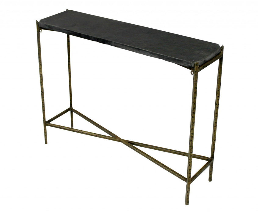 32" Stone Frame Console Table - Black And Gold