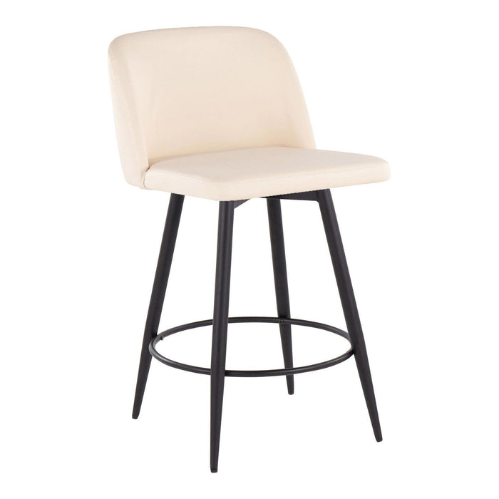 Toriano - 26" Fixed-Height Faux Leather Counter Stool (Set of 2) - Black Round Base