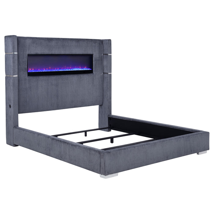 Tisdall Upholstered Cal King Flame Visualizer Bed Grey