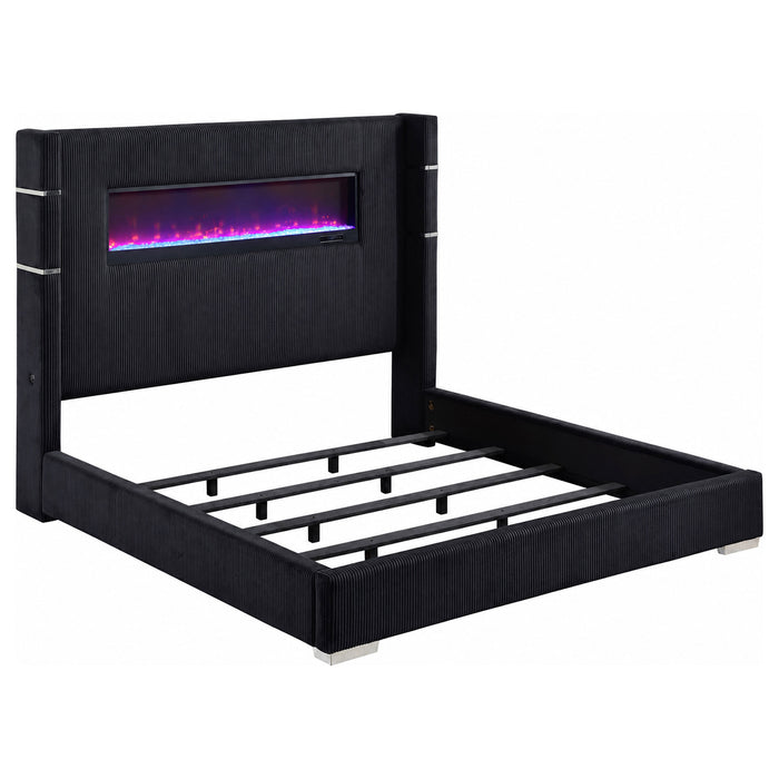 Tisdall Upholstered Eastern King Flame Visualizer Bed Black