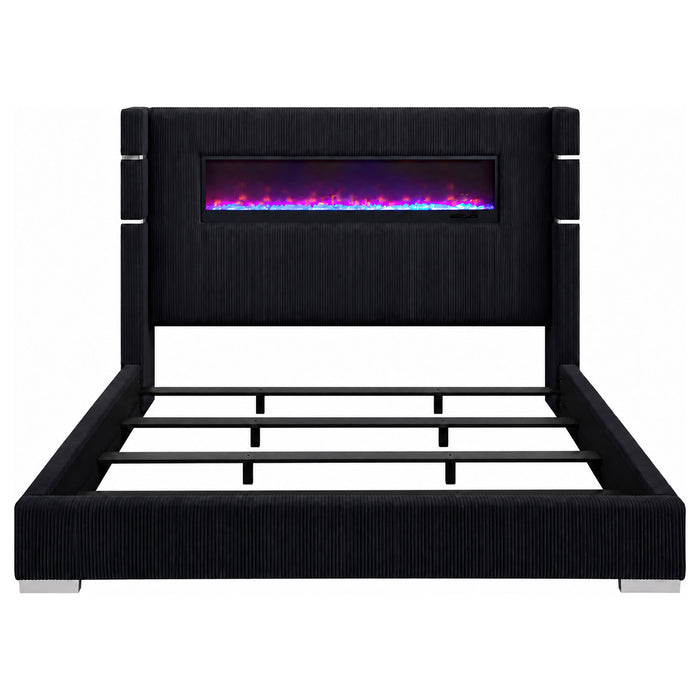 Tisdall Upholstered Eastern King Flame Visualizer Bed Black