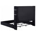Black upholstered Cal King flame visualizer bed with tufted headboard and sleek furniture design by CoasterEveryday.