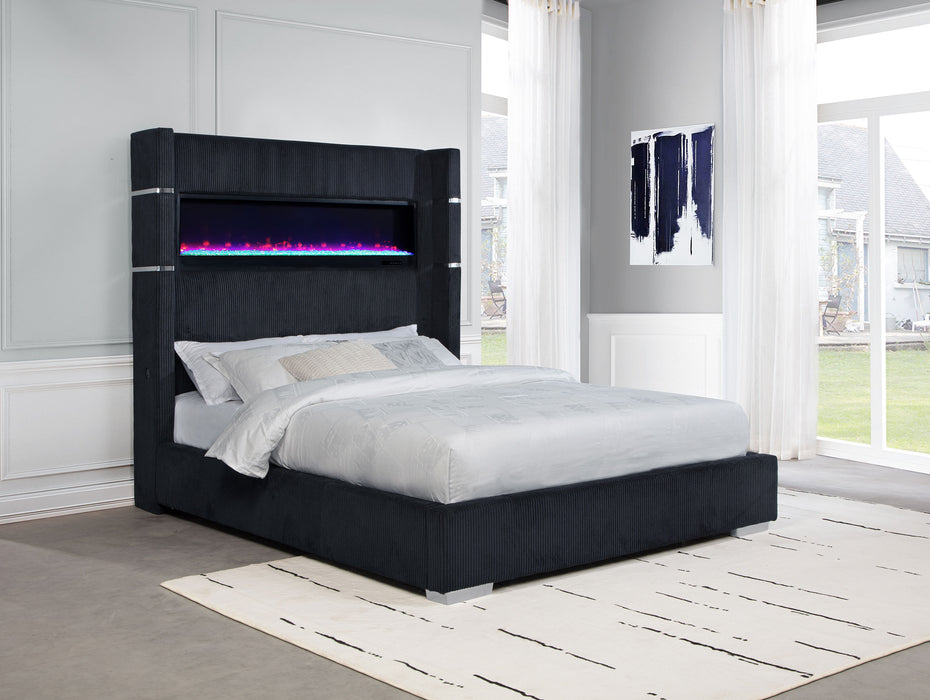 Tisdall Upholstered Queen Flame Visualizer Bed Black