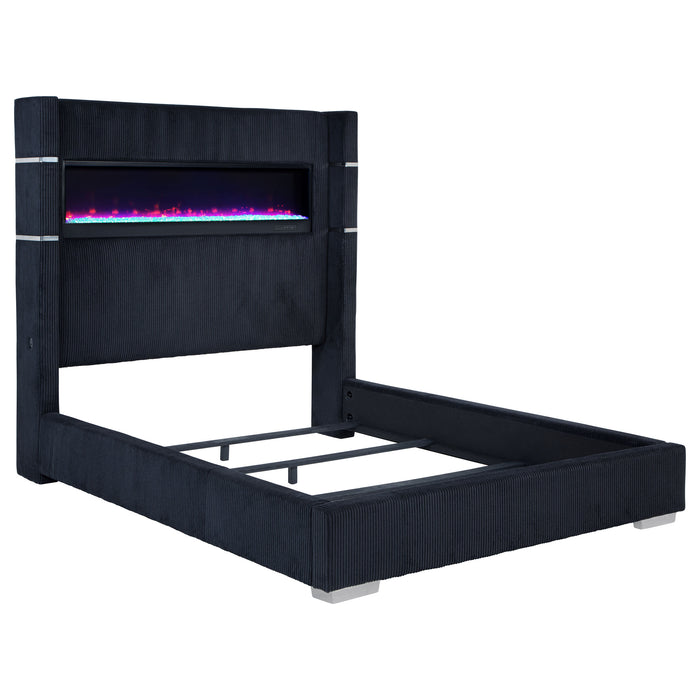 Tisdall Upholstered Queen Flame Visualizer Bed Black
