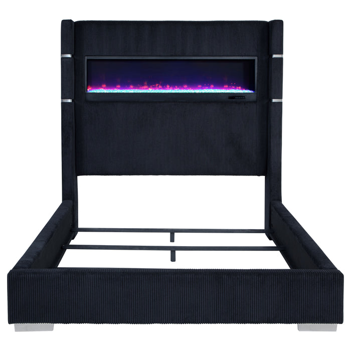 Tisdall Upholstered Queen Flame Visualizer Bed Black